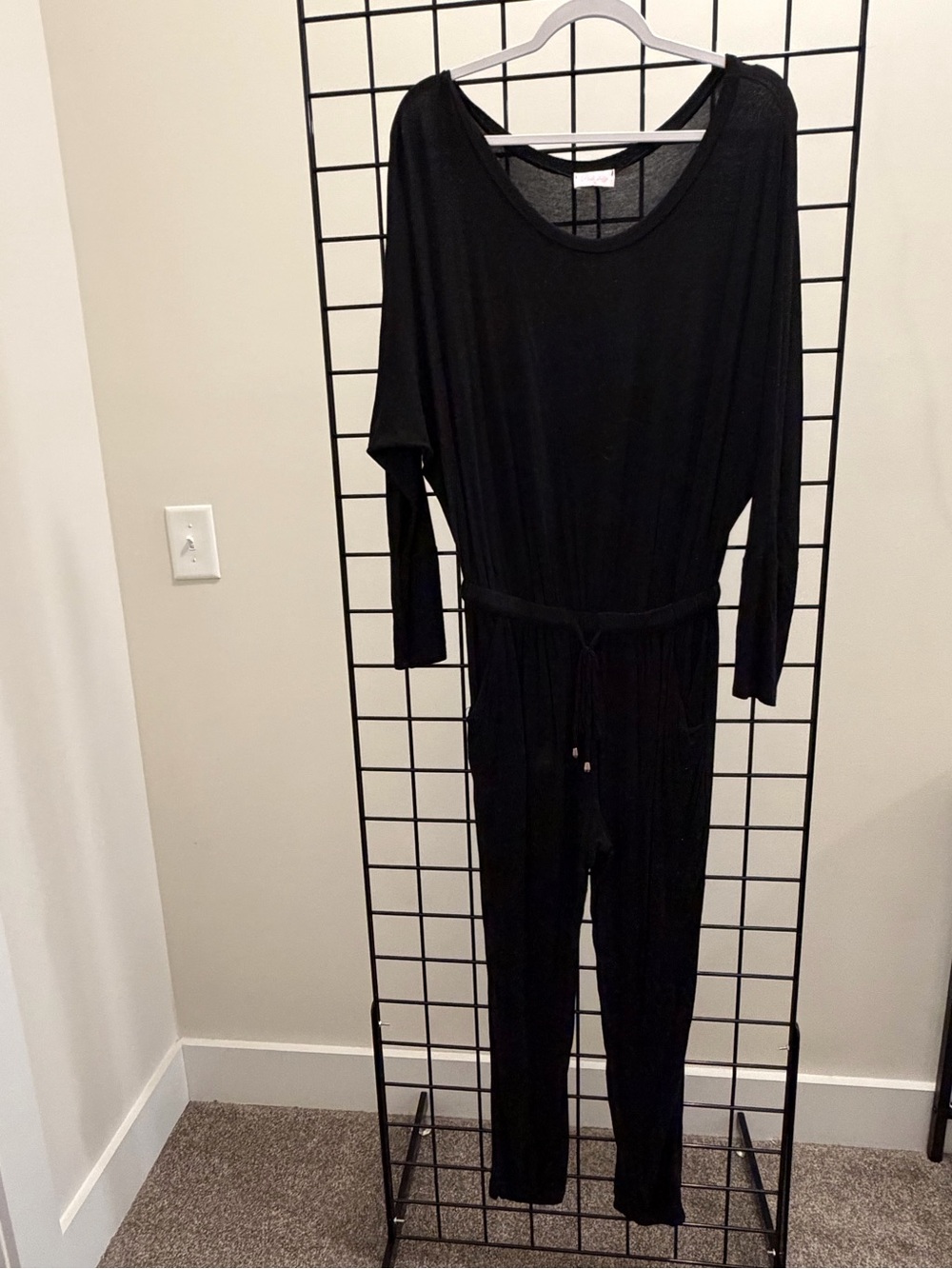 Pink Lily Black Long Sleeve Drawstring Waist Jumpsuit